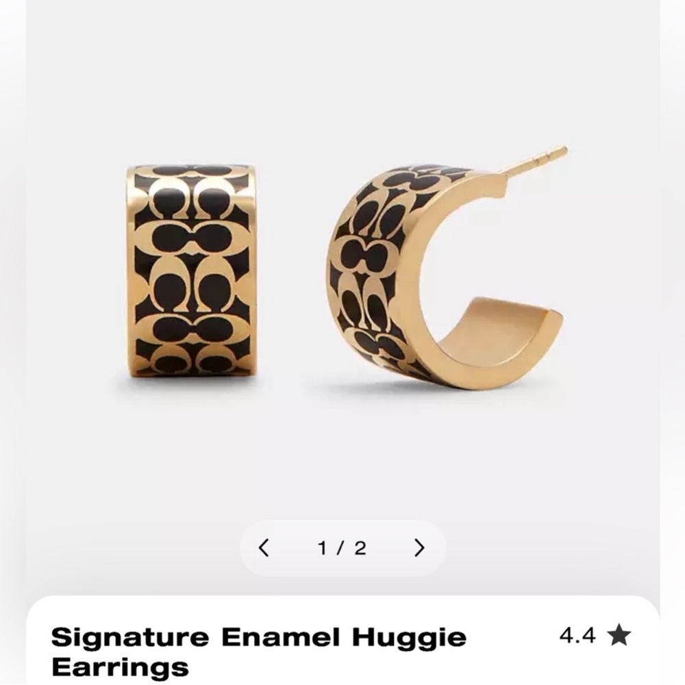 Coach Gold Black Signature Enamel Huggie Earrings